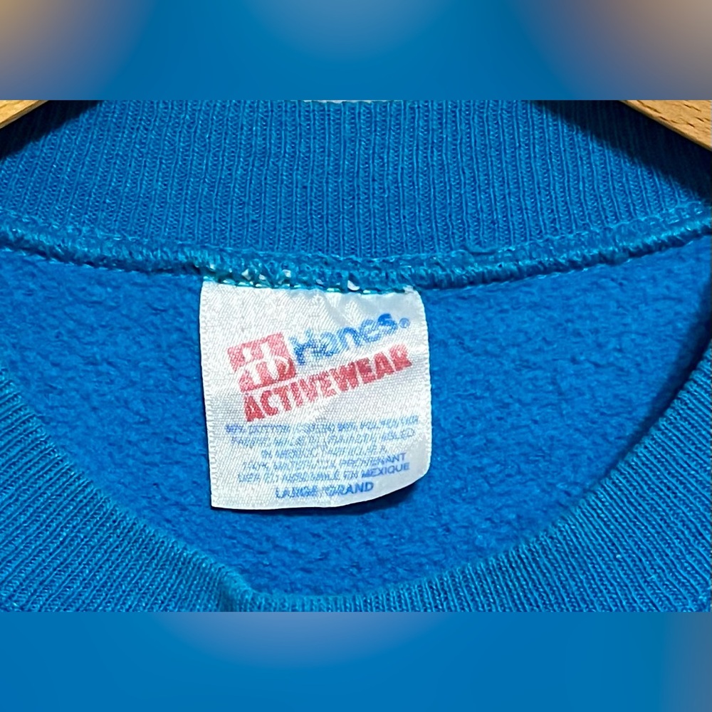 Hanes Blue Turquoise Single Stitch Crewneck Sweater Classic Size Large Vintage - Picture 2 of 6